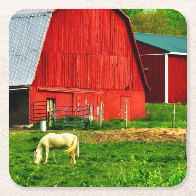 White Horse, Red Barn Set of Sturdy Paper Coasters