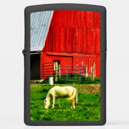 White Horse, Red Barn Zippo Lighter