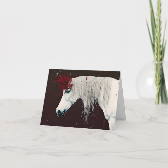 White Horse Red Flowers All Occassions Greeting Card (Front)