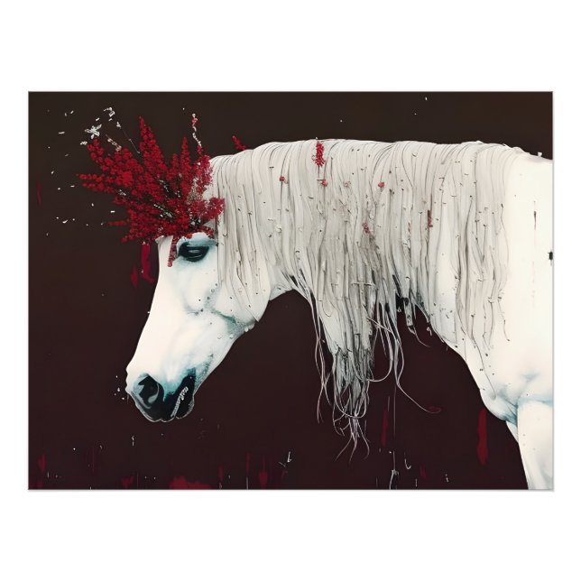 White Horse Red Flowers Photo Print (Front)