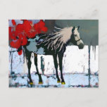 White Horse Red Flowers Postcard at Zazzle