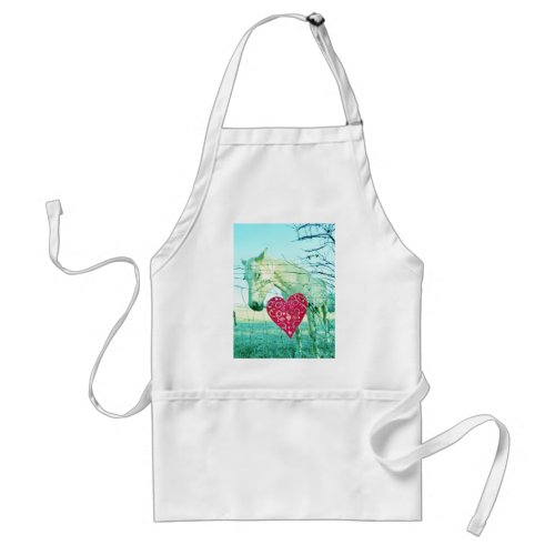 White Horse Red Heart Valentine Adult Apron