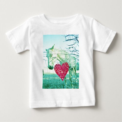 White Horse Red Heart Valentine Baby T_Shirt