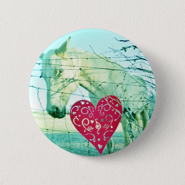 White Horse Red Heart Valentine Button (Front)