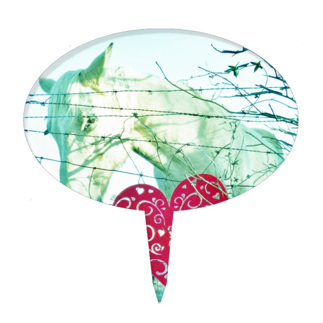 White Horse Red Heart Valentine Cake Topper (Front)