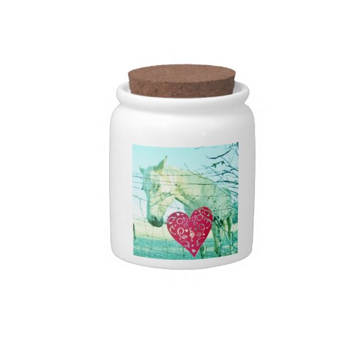 White Horse Red Heart Valentine Candy Jar