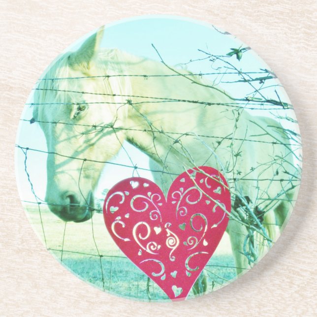 White Horse Red Heart Valentine Drink Coaster (Front)
