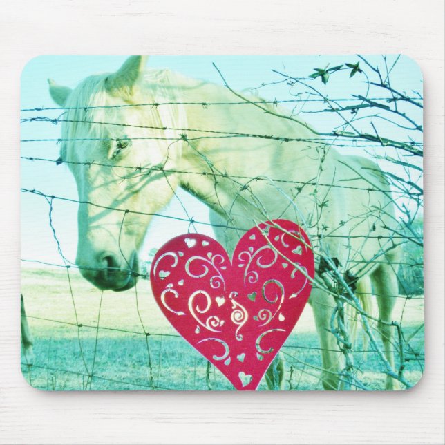 White Horse Red Heart Valentine Mouse Pad (Front)