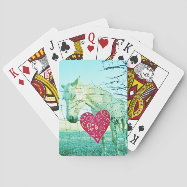 White Horse Red Heart Valentine Poker Cards (Back)