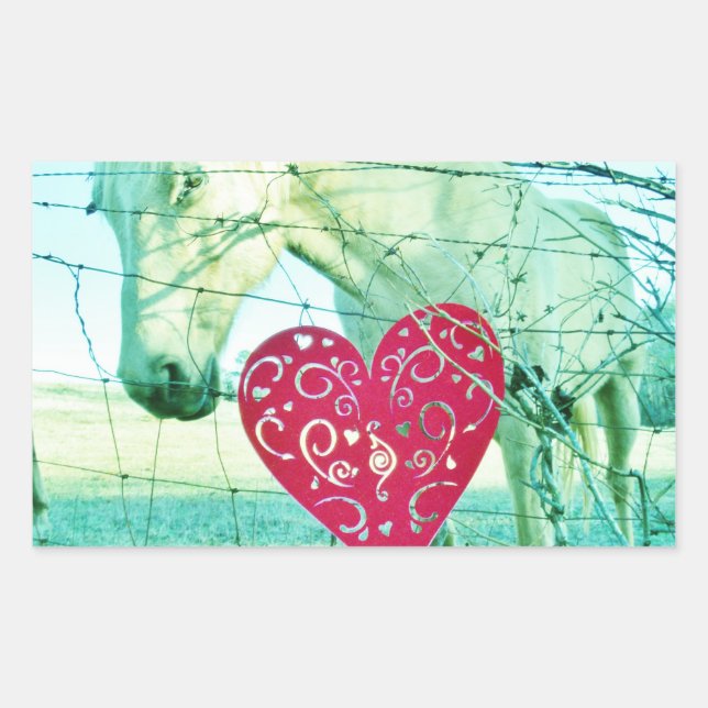 White Horse Red Heart Valentine Rectangular Sticker (Front)