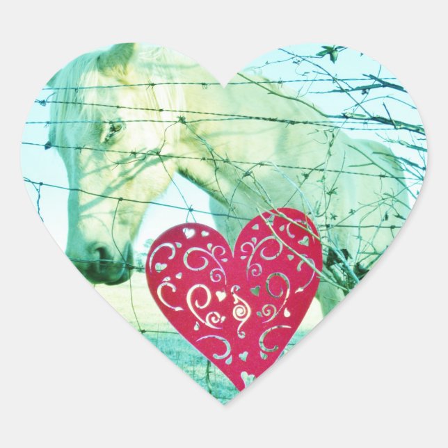White Horse Red Heart Valentine Sticker (Front)