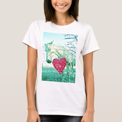 White Horse Red Heart Valentine T_Shirt