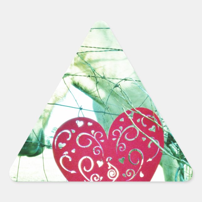 White Horse Red Heart Valentine Triangle Sticker (Front)