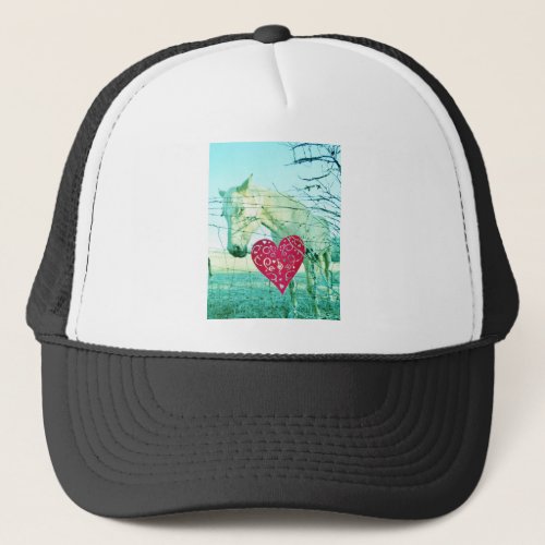 White Horse Red Heart Valentine Trucker Hat