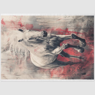 White Horse Red Splatter Oil Art Decoupage Tissue Paper