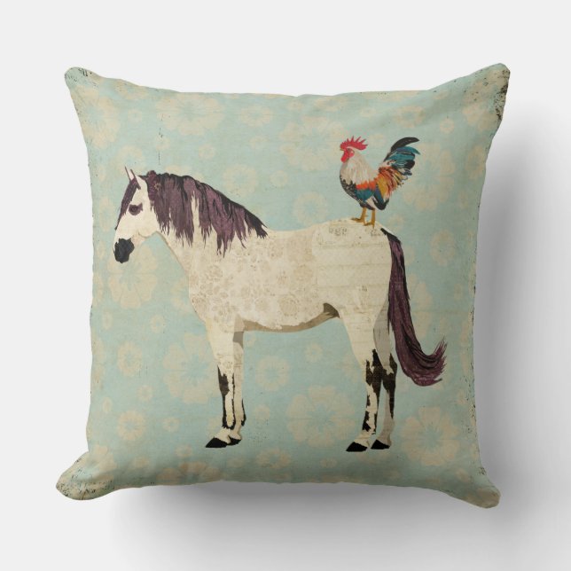 White Horse & Rooster Pillow (Front)
