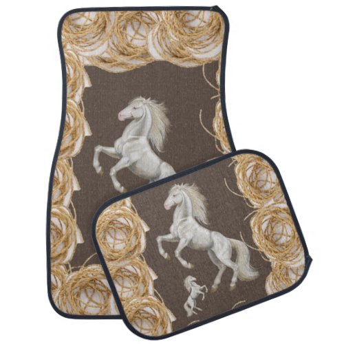 White Horse Rope Brown Floor Car Mats