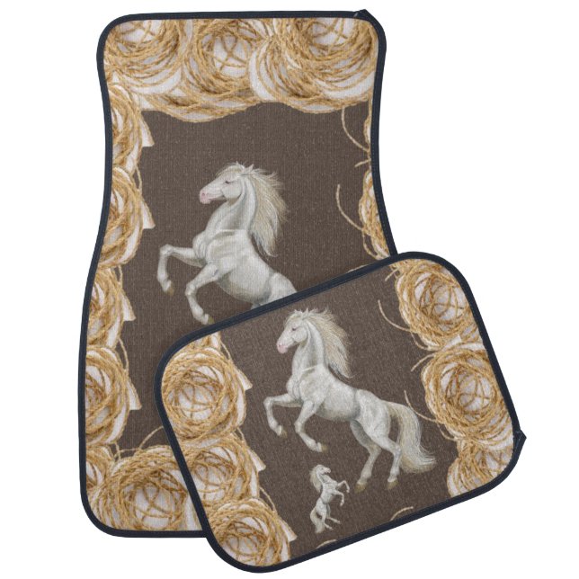 White Horse Rope Brown Floor Car Mats (Set)