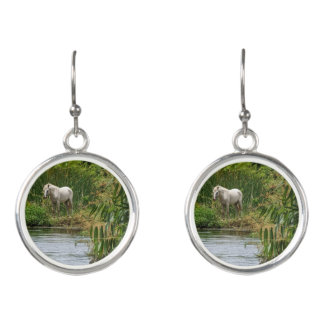 White Horse Round Drop Earrings
