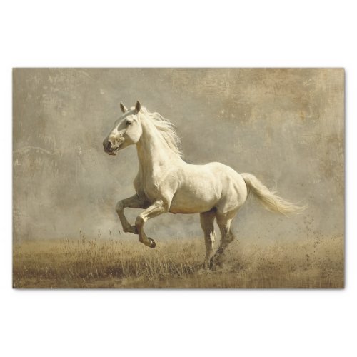 White Horse Running Oil Painting Decoupage Tissue Paper