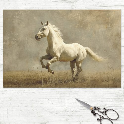 White Horse Running Oil Painting Decoupage Tissue Paper