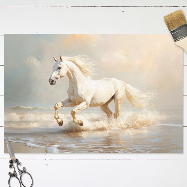 White Horse Running on the Beach Decoupage Tissue Paper (Creator Uploaded)