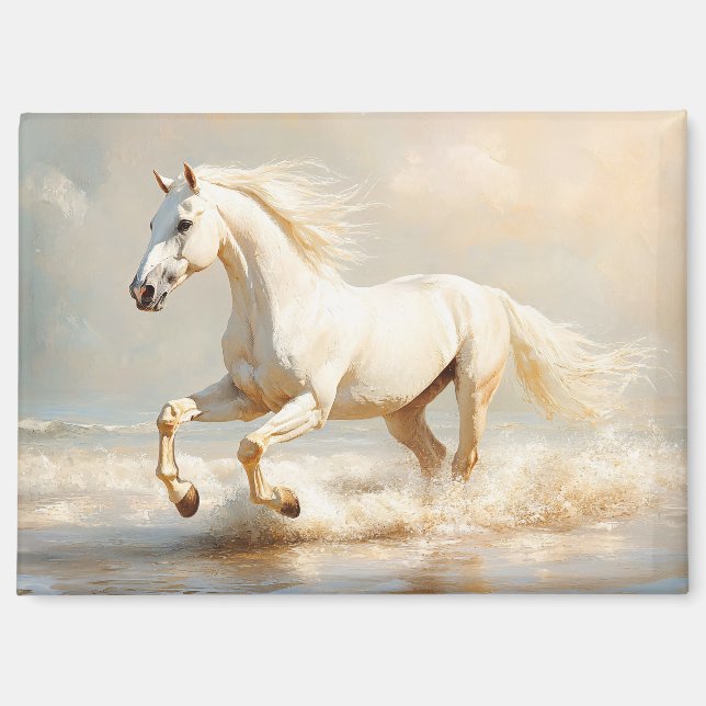 White Horse Running on the Beach Magnet (Front)