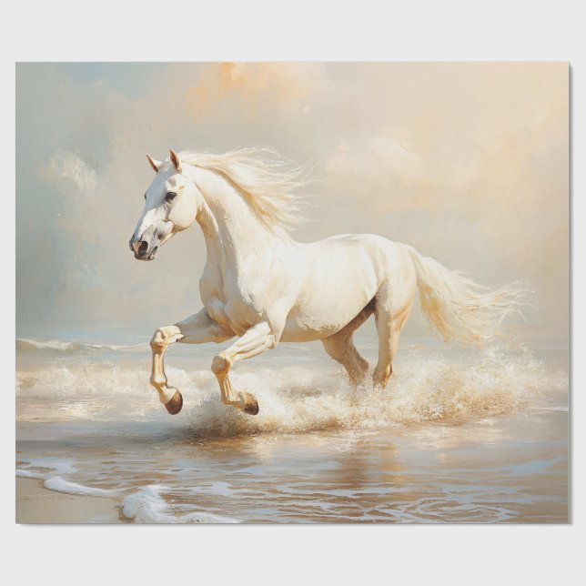 White Horse Running on the Beach Wrapping Paper (Flat)