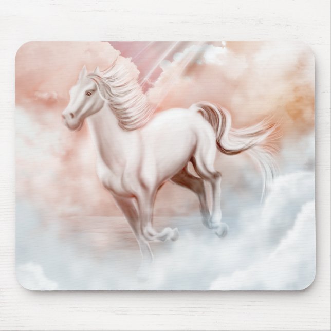 White Horse Running Trough The Clouds Mouse Pad (Front)