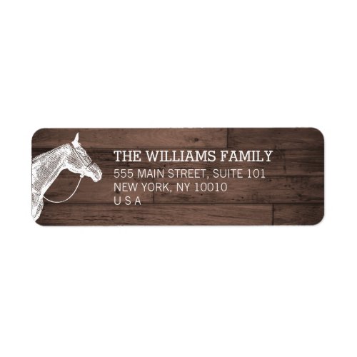 White Horse Rustic Brown Wood Return Address Label