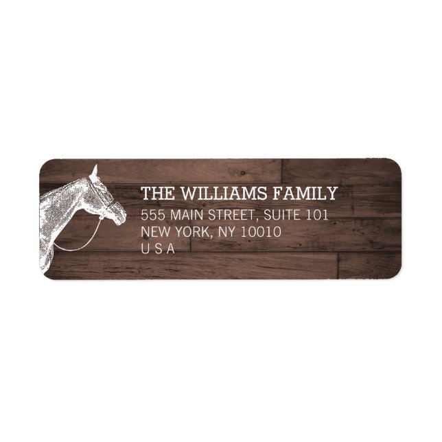 White Horse Rustic Brown Wood Return Address Label (Front)