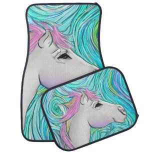 White Horse Seamless Pastel Colored Pattern Car Floor Mat