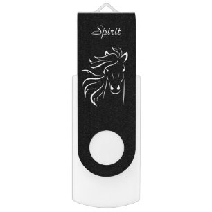 White horse silhouette on black flash drive