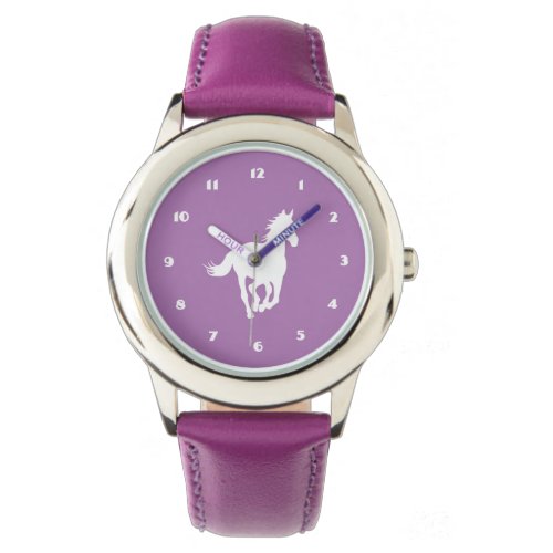 White Horse Silhouette on Purple Watch