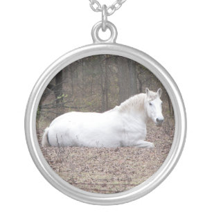White horse silver plated necklace