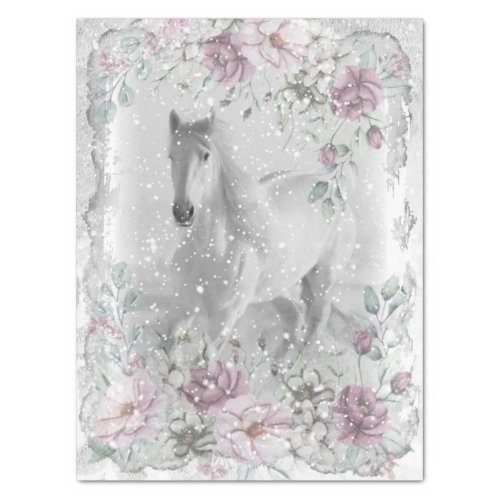 White Horse Snow Decoupage Tissue Paper