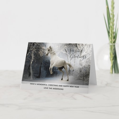 White Horse Snow Xmas Photo Personalized Holiday Card