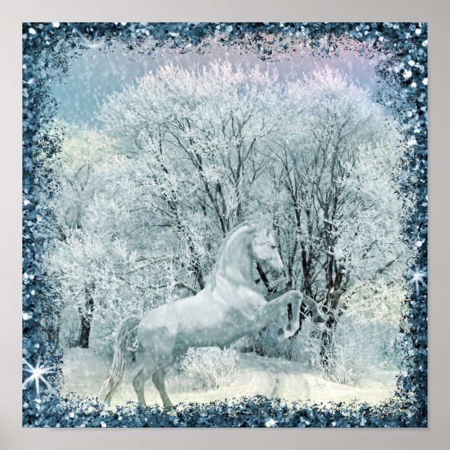 White Horse Snowy Forest  Poster (Front)