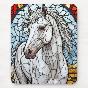 White Horse stained glass Mouse Pad