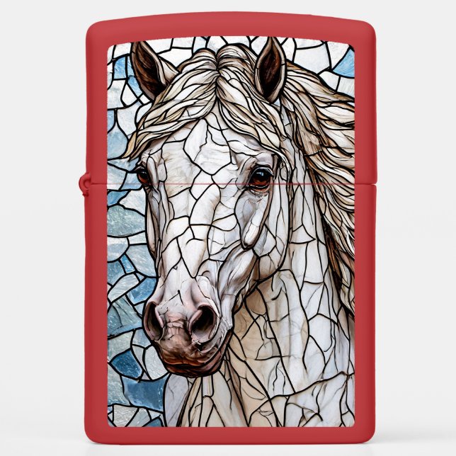 White Horse stained glass Zippo Lighter (Front)