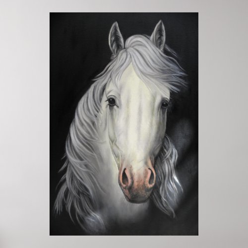 white horse stallion painting poster