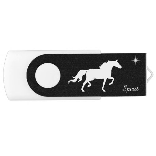 White horse star  calligraphy on black flash drive