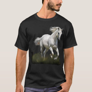 White Horse Style Realistic Painting in a Meadow T-Shirt