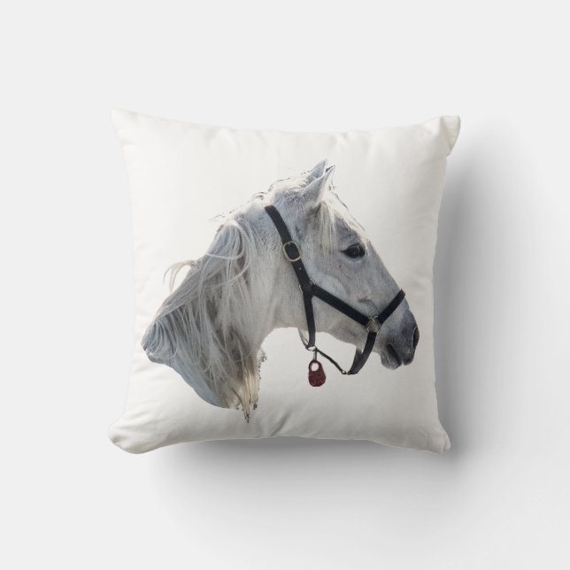 White Horse Throw Pillow (Front)