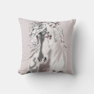 White Horse Throw Pillow Custom Colors