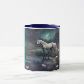 White Horse wading through water flowers Mug