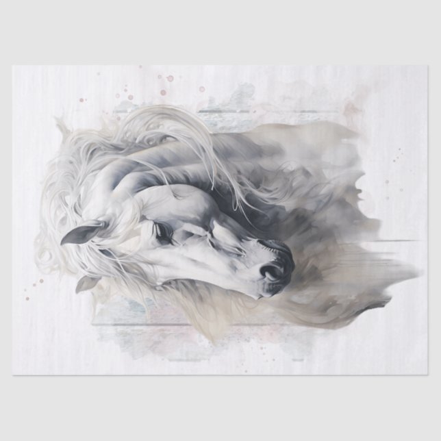 White Horse Watercolor Decoupage Tissue Paper (Front)