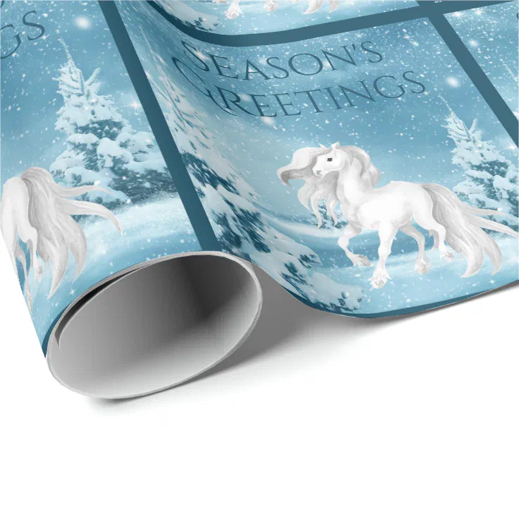 White Horse Winter Season&rsquo;s Greetings Christmas Wrapping Paper | Zazzle