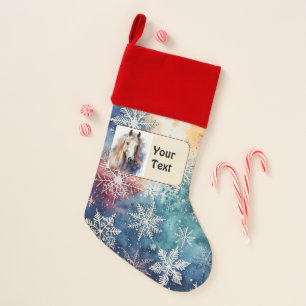 White Horse with a Snowflake Background Christmas Stocking