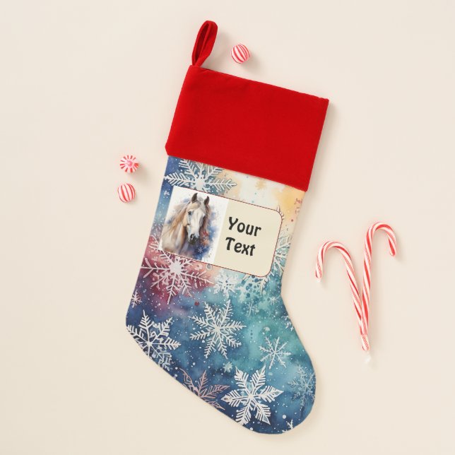 White Horse with a Snowflake Background Christmas Stocking (Front)